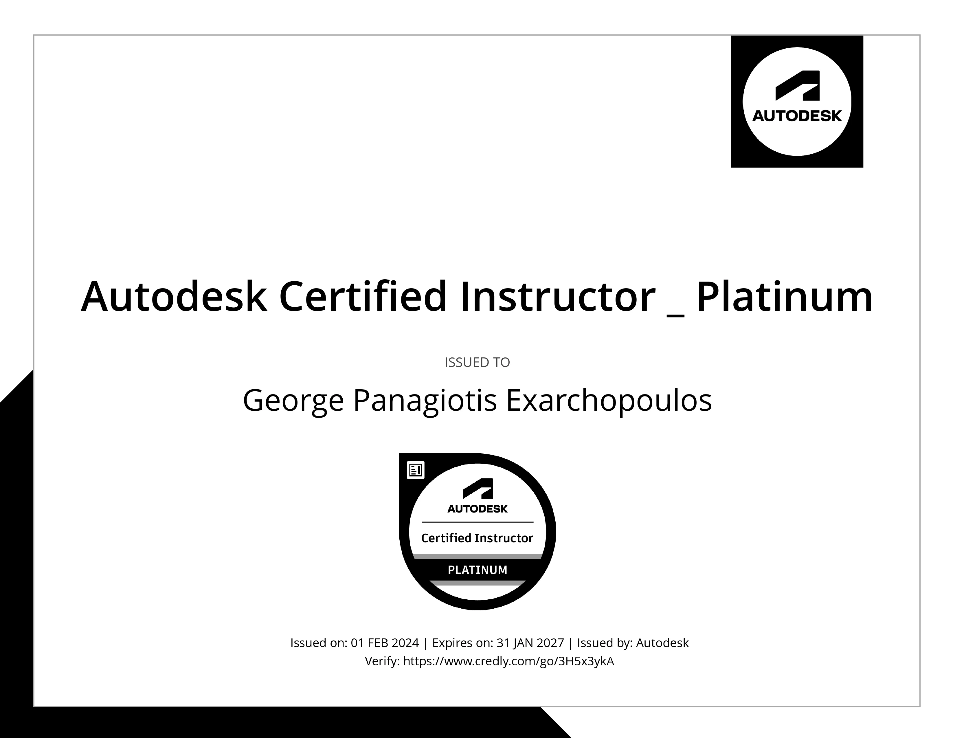 Autodesk Certified Instructor — Platinum Badge