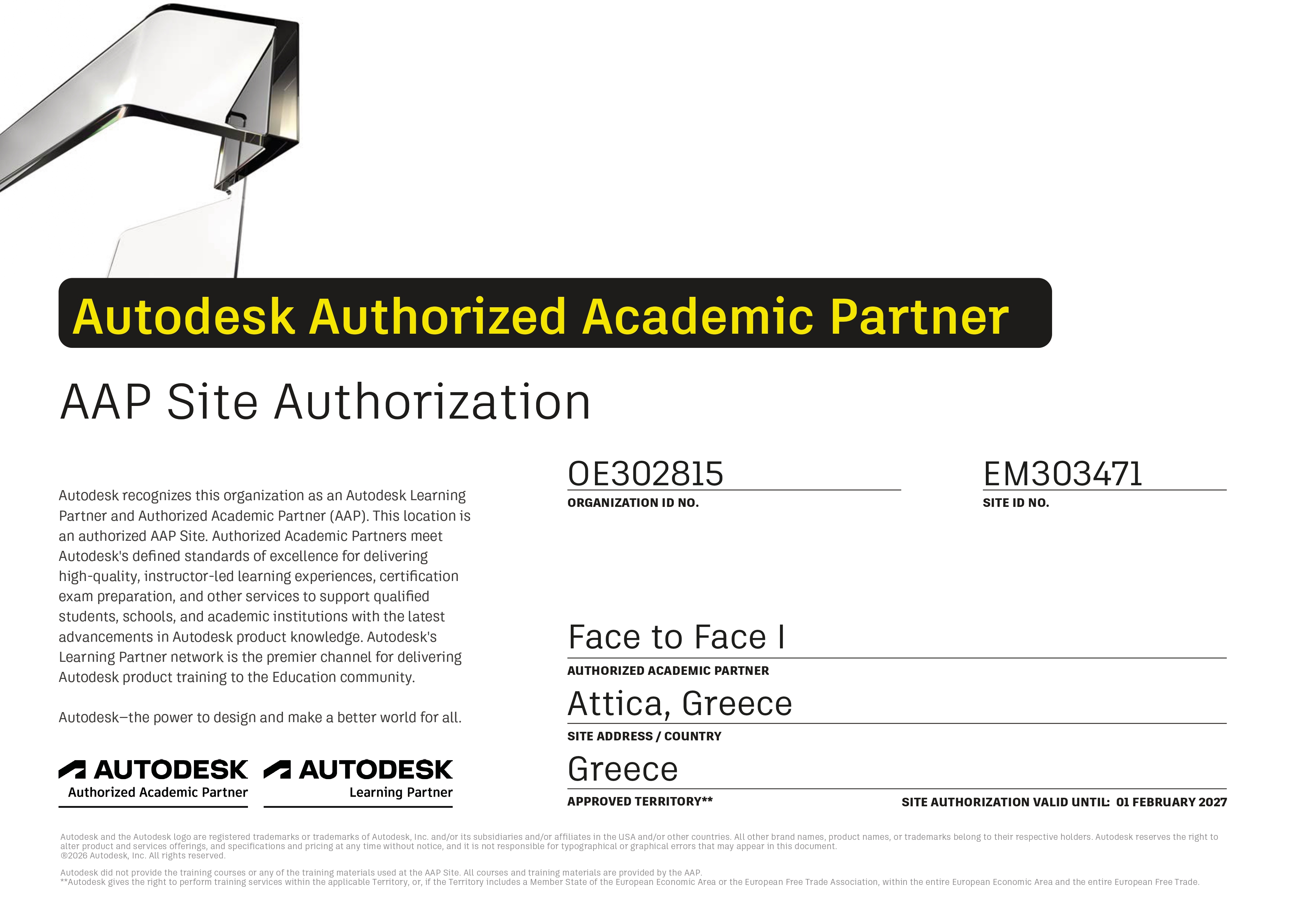 FACEtoFACE Autodesk Authorized Academic Partner FY27