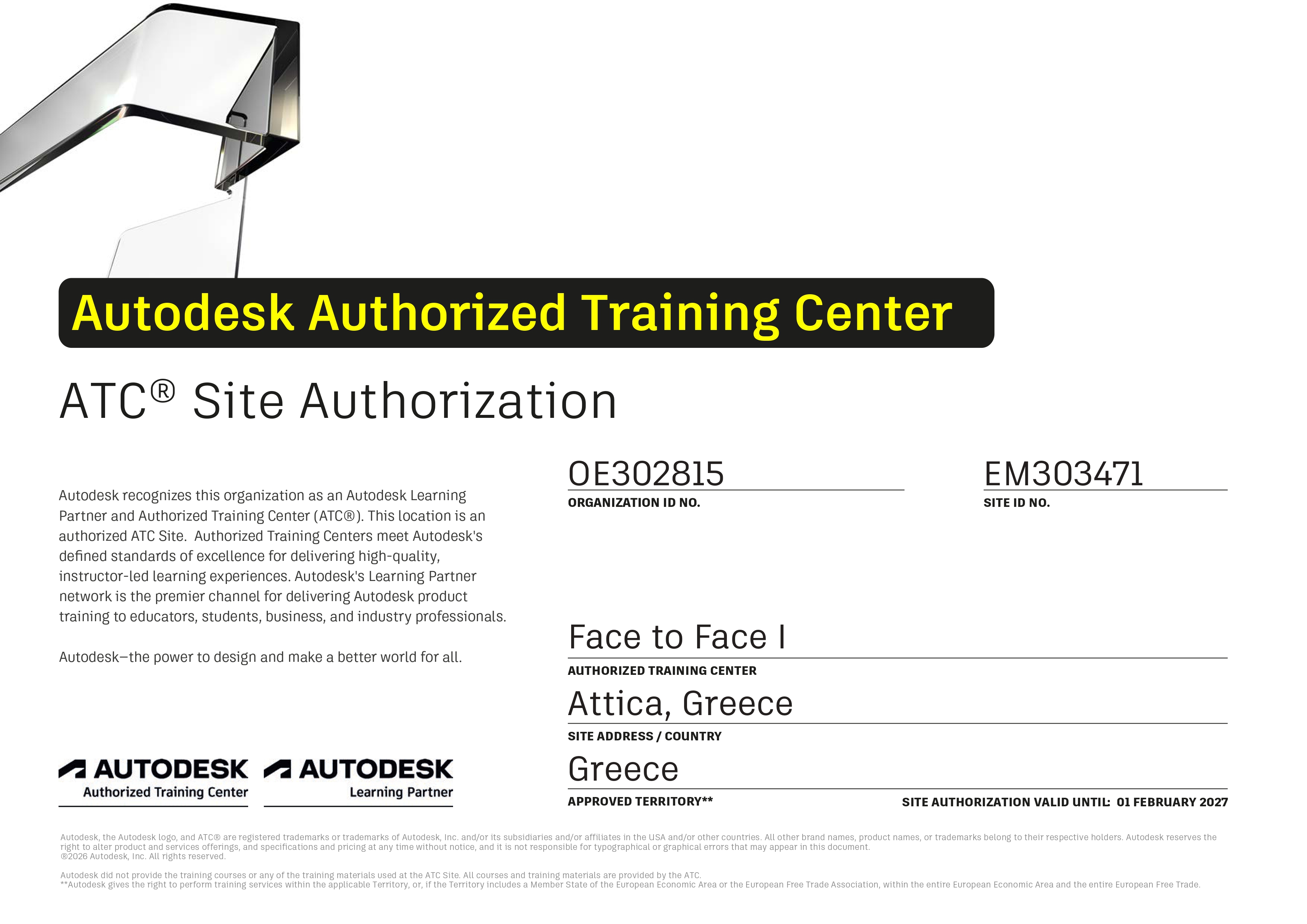 FACEtoFACE Autodesk Site Certificate FY27